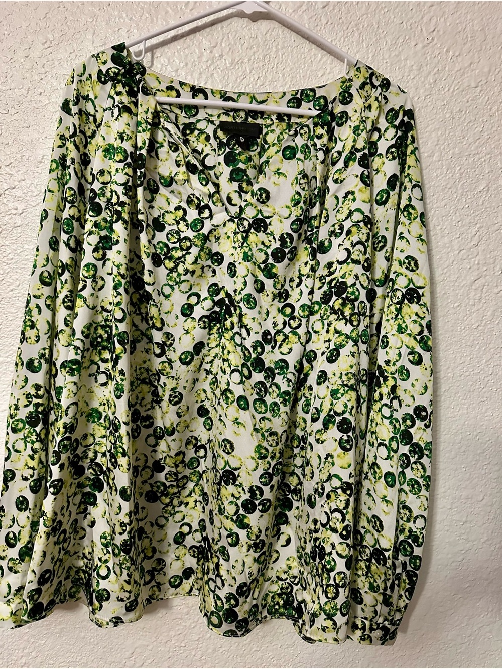 Worthington White Blouse with Green Abstract Print